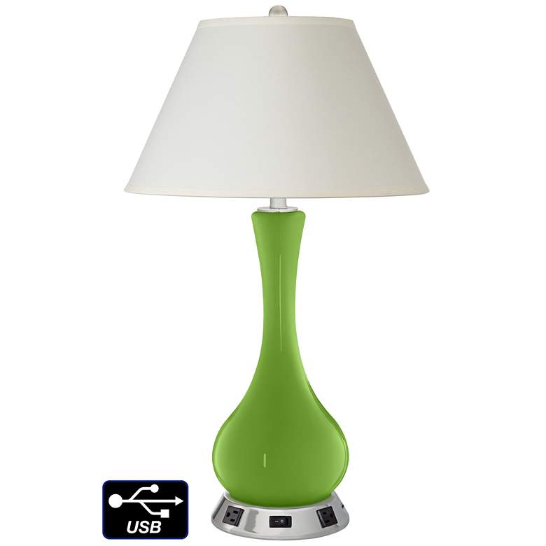 Image 1 White Empire Vase Lamp - 2 Outlets and USB in Rosemary Green