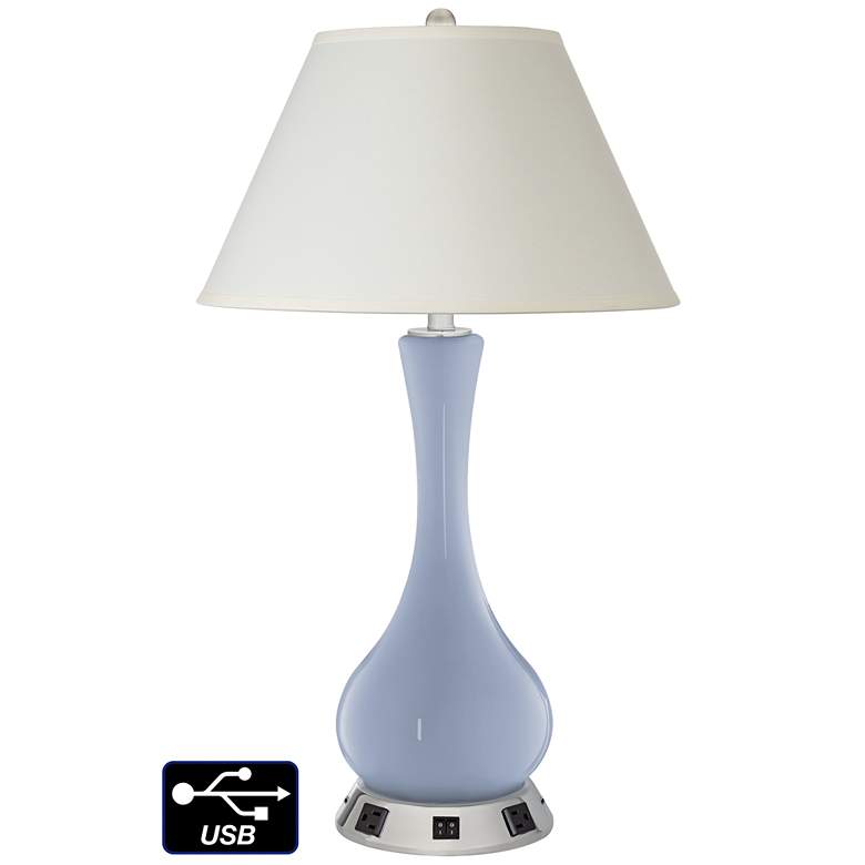 Image 1 White Empire Vase Table Lamp - 2 Outlets and 2 USBs in Blue Sky