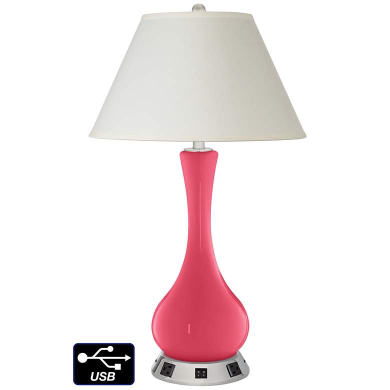 Image 1 White Empire Vase Table Lamp - 2 Outlets and 2 USBs in Eros Pink