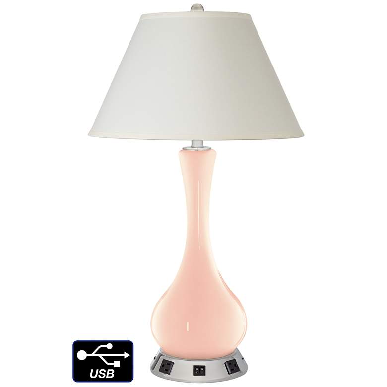 Image 1 White Empire Vase Table Lamp - 2 Outlets and 2 USBs in Linen