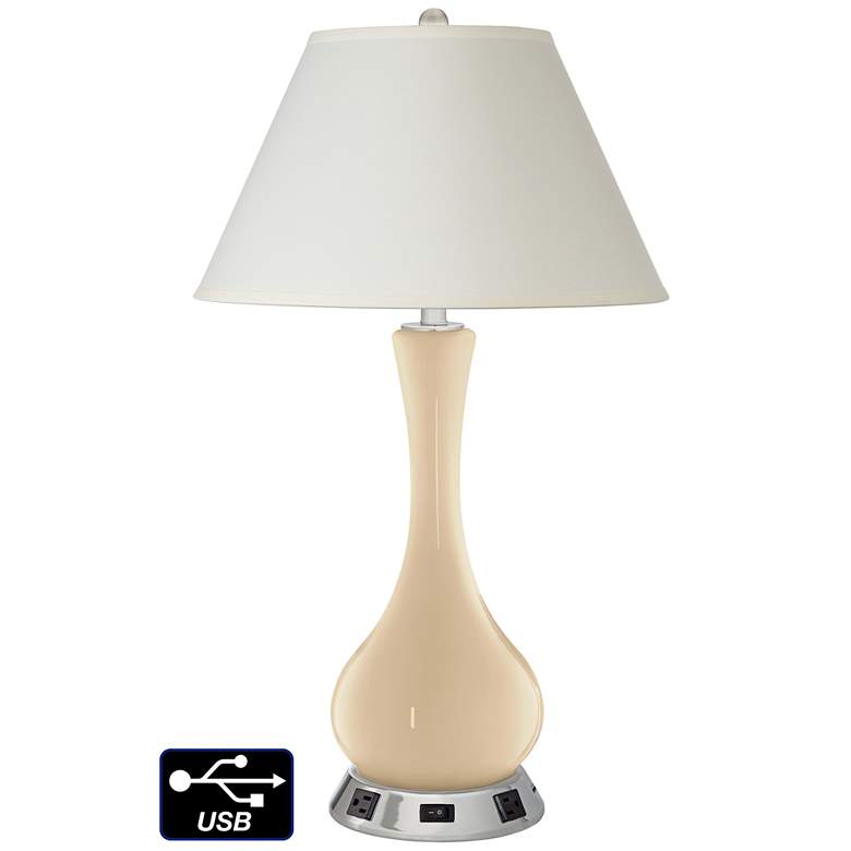 Image 1 White Empire Vase Table Lamp - 2 Outlets and USB in Colonial Tan