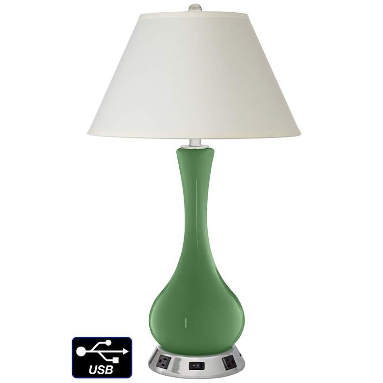 Image 1 White Empire Vase Table Lamp - 2 Outlets and USB in Garden Grove