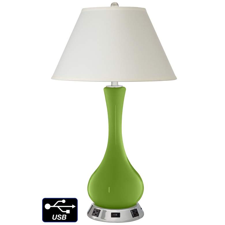 Image 1 White Empire Vase Table Lamp - 2 Outlets and USB in Gecko