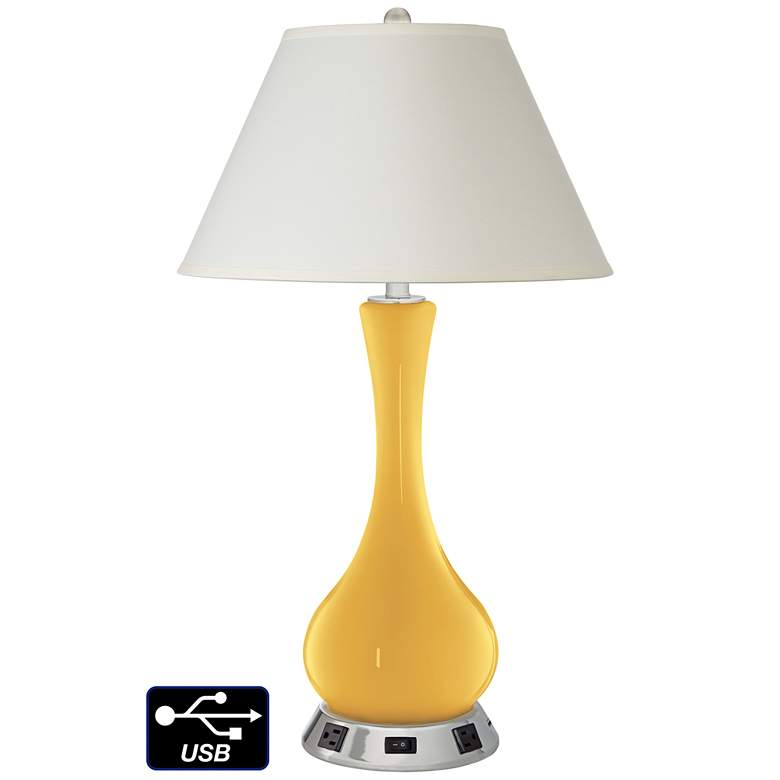 Image 1 White Empire Vase Table Lamp - 2 Outlets and USB in Goldenrod