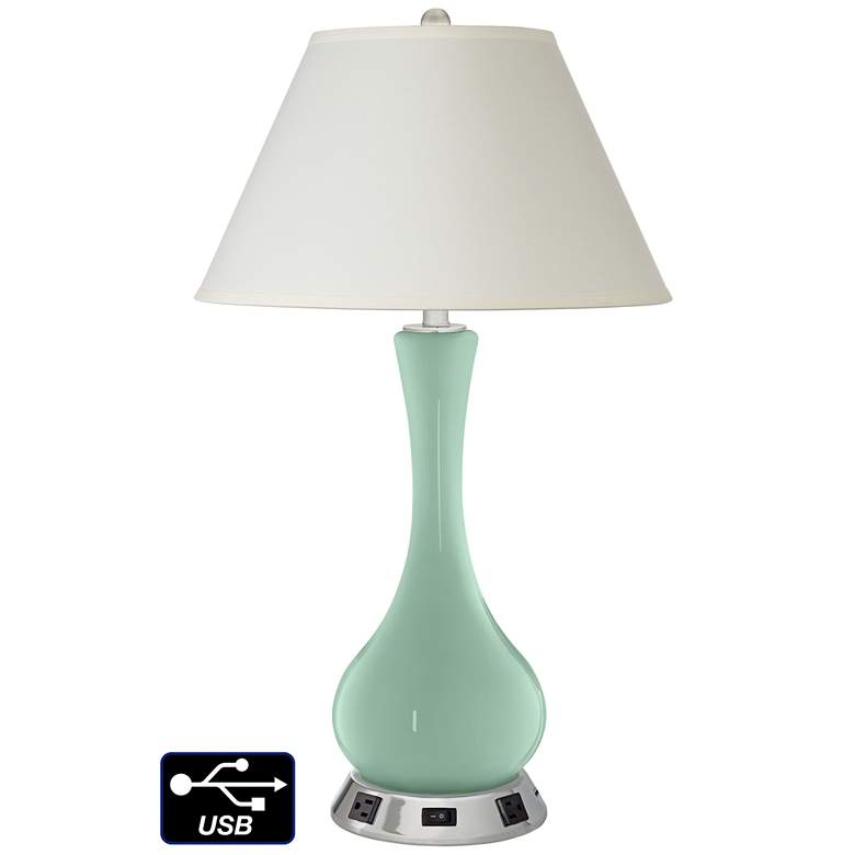 Image 1 White Empire Vase Table Lamp - 2 Outlets and USB in Grayed Jade