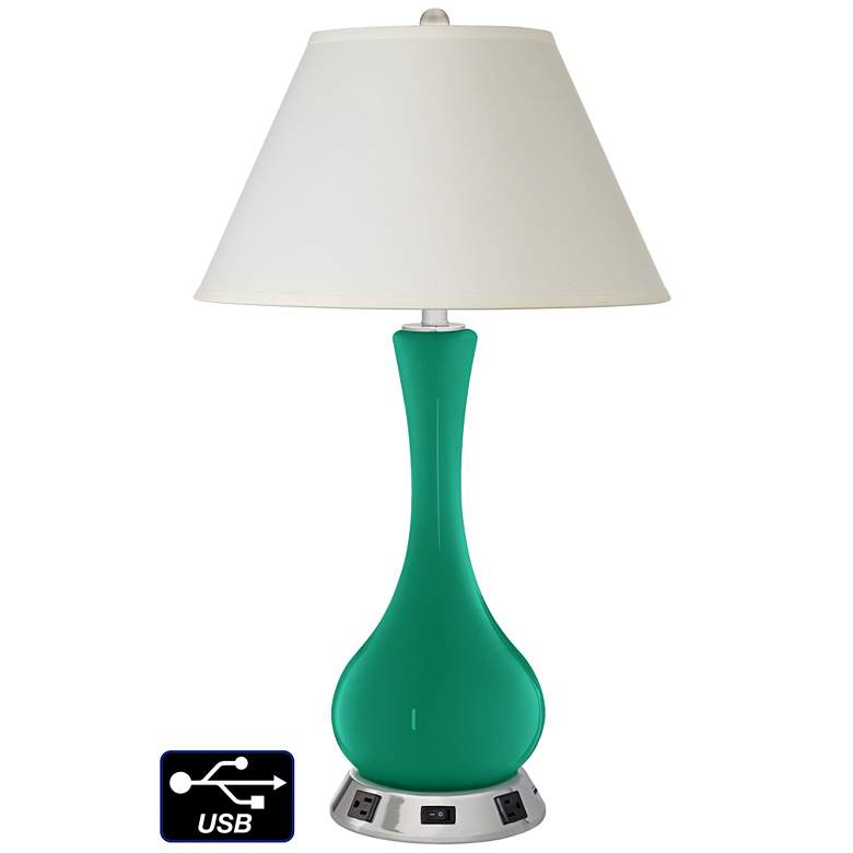 Image 1 White Empire Vase Table Lamp - 2 Outlets and USB in Leaf