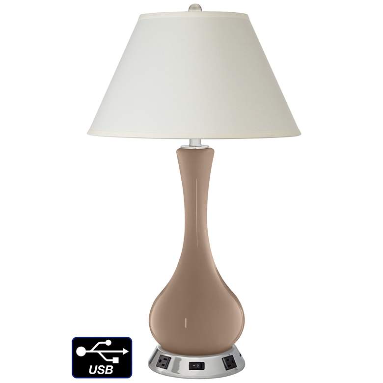 Image 1 White Empire Vase Table Lamp - 2 Outlets and USB in Mocha