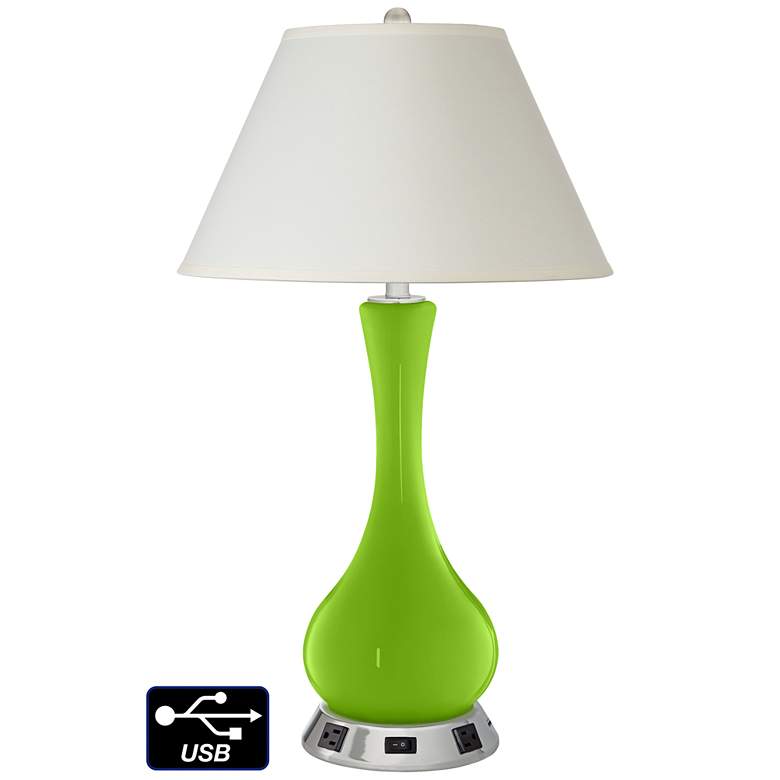 Image 1 White Empire Vase Table Lamp - 2 Outlets and USB in Neon Green