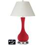 White Empire Vase Table Lamp - 2 Outlets and USB in Ribbon Red