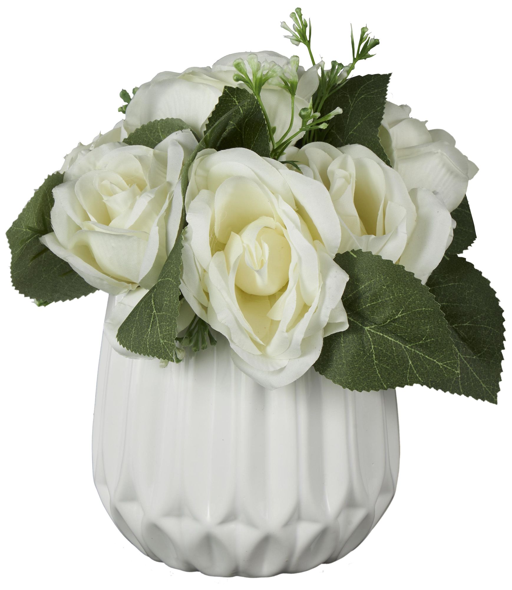 Image 6 White Fabric Modern Artificial Flower, 8" x 8" x 9" more views