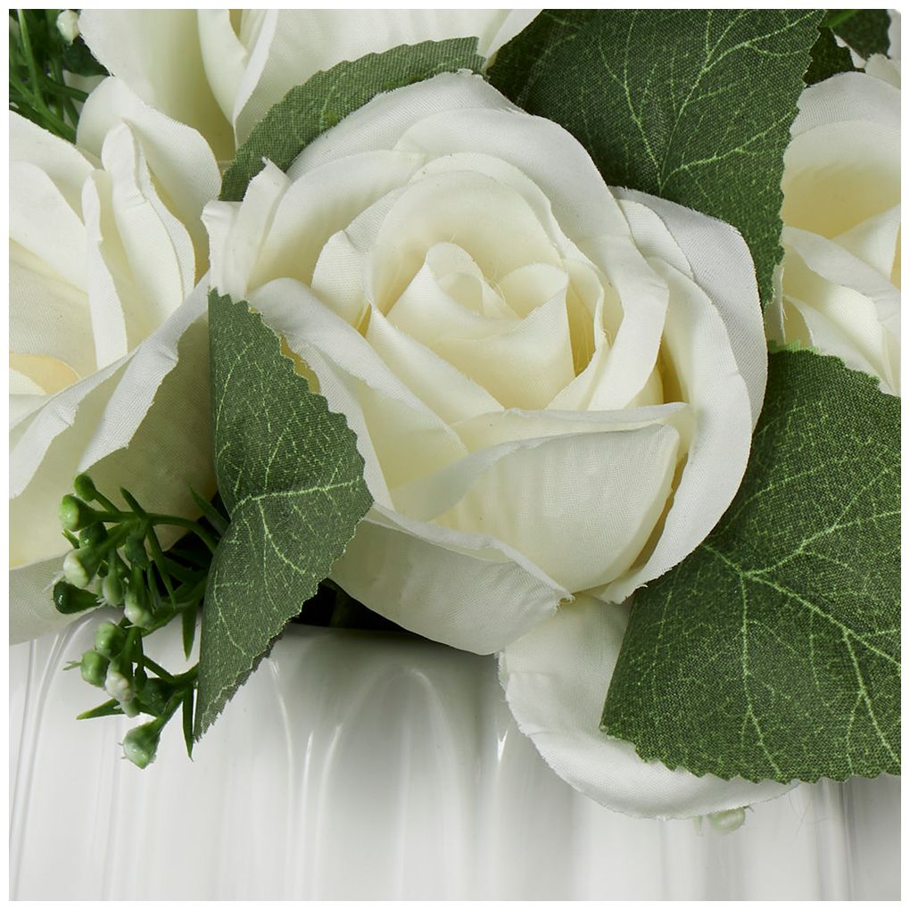 White Fabric Modern Artificial Flower, 8" x 8" x 9"