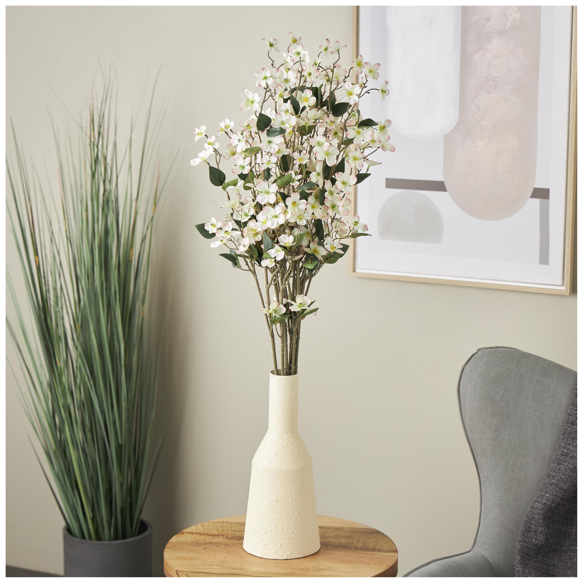 Image 4 White Faux Foliage Traditional Artificial Flower Stem, S/8 43"H more views