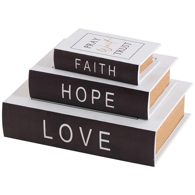 Image 1 White Faux Leather Text Book Storage Decorative Box, Set of 3 11", 8", 6"H