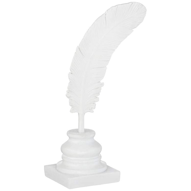 Image 1 White Feather Quill and Inkwell 10 inch High Figurine