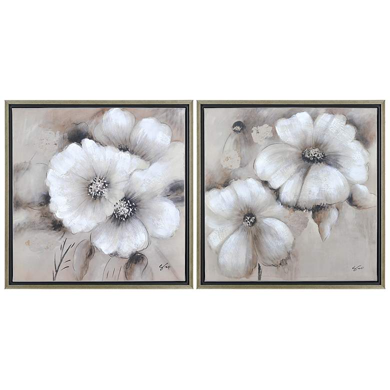 Image 1 White Floral 20 inch Square Canvas Wall Art Set of 2