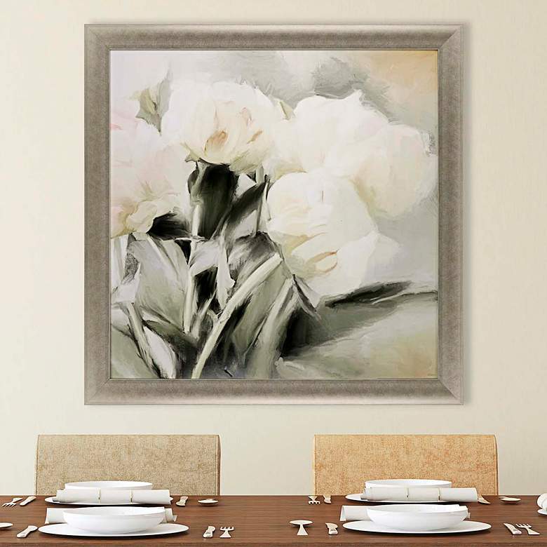 Image 1 White Floral Arrangement 41" Square Giclee Framed Wall Art