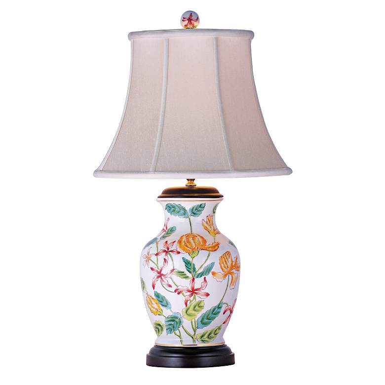 Image 1 White Floral Porcelain Vase 24 inch High Table Lamp