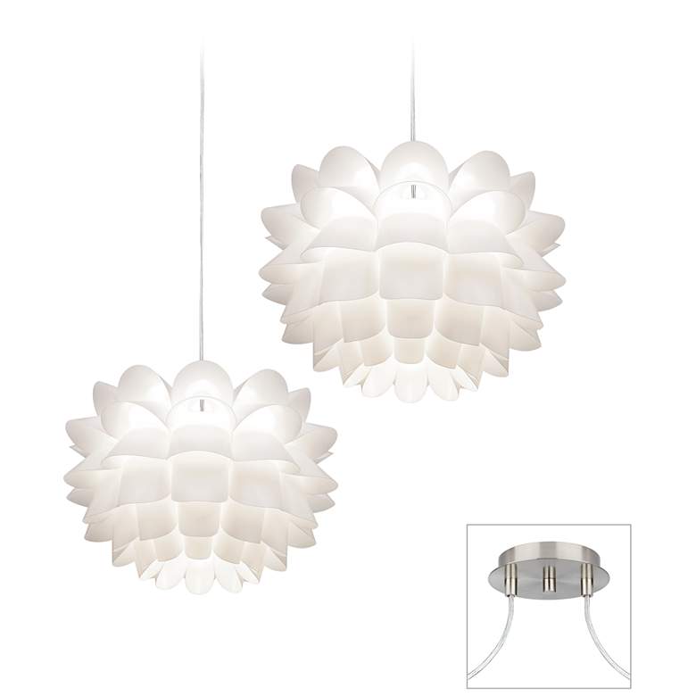 White Flower Brushed Nickel Double Swag Chandelier