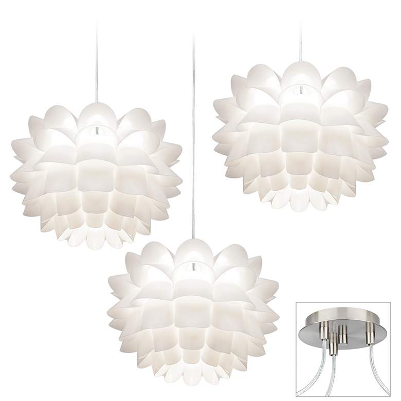 Image 1 White Flower Brushed Nickel Triple Swag Chandelier