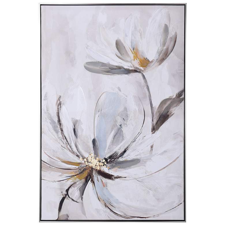 Image 1 White Flowers II 48.2"H x 32.5"W Silver and Black Frame Abstract 
