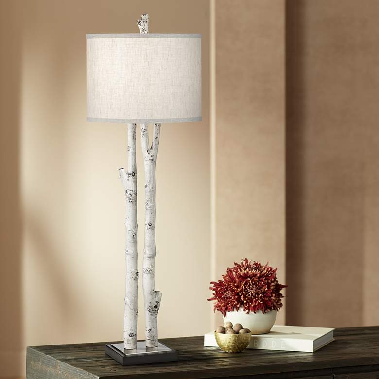 Image 1 White Forest Natural Birch Tree Branch Buffet Table Lamp