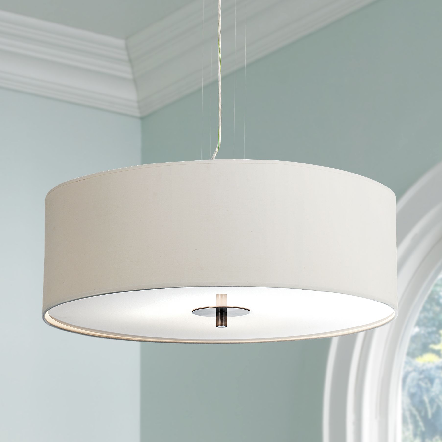 large white drum shade chandelier