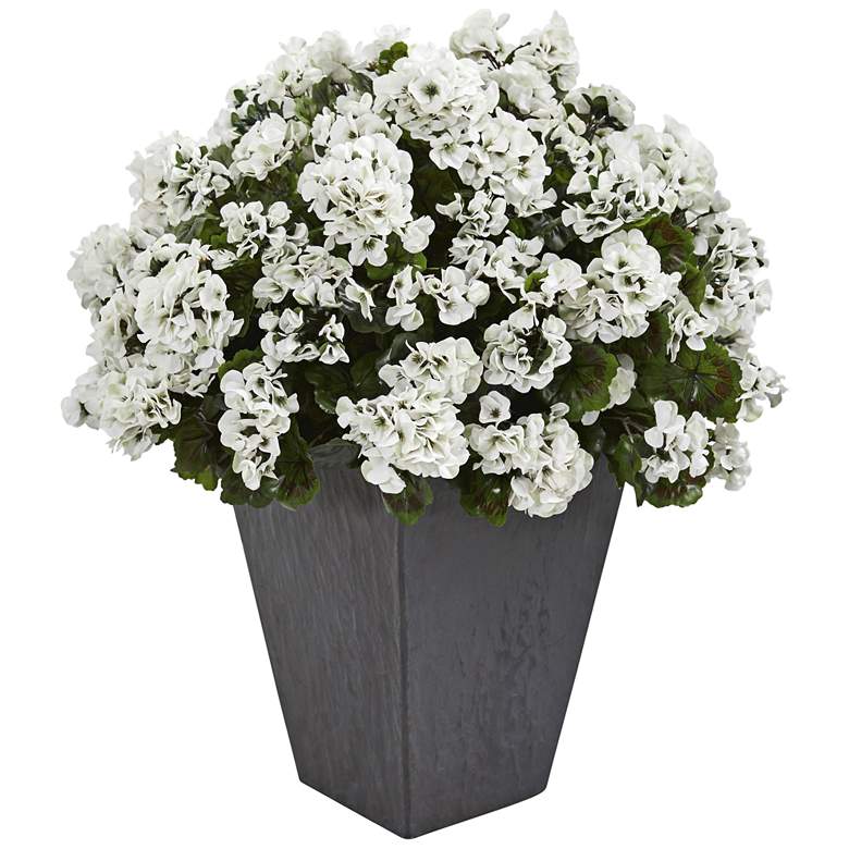 Image 1 White Geranium 33" High Faux Plant in Slate Planter