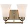 White Glass 12" Wide Brushed Brass Bathroom Light Fixture