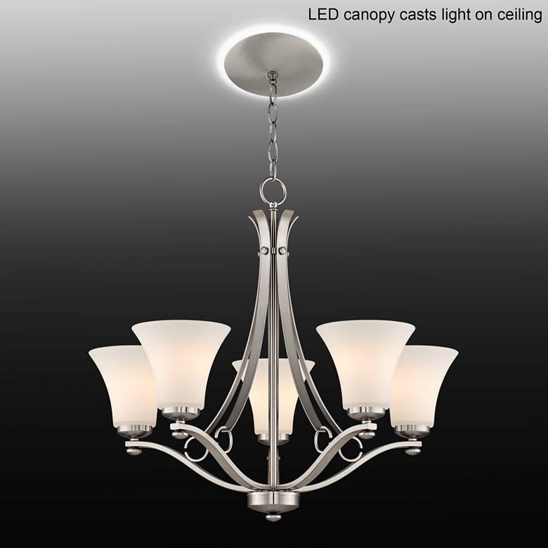 Image 1 White Glass 26 1/2 inchW 5-Light Chandelier with LED Canopy