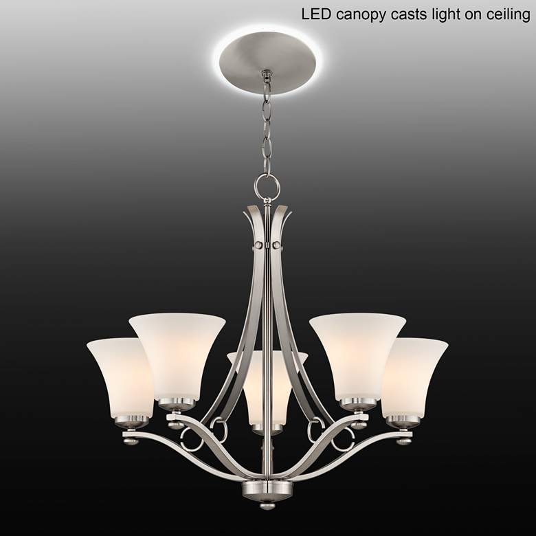 Image 1 White Glass 26 1/2"W 5-Light Chandelier with LED Canopy