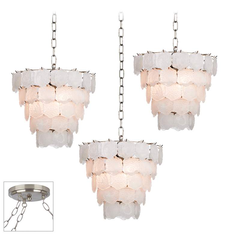 Image 1 White Glass Chip Brushed Nickel 3-Light Swag Chandelier