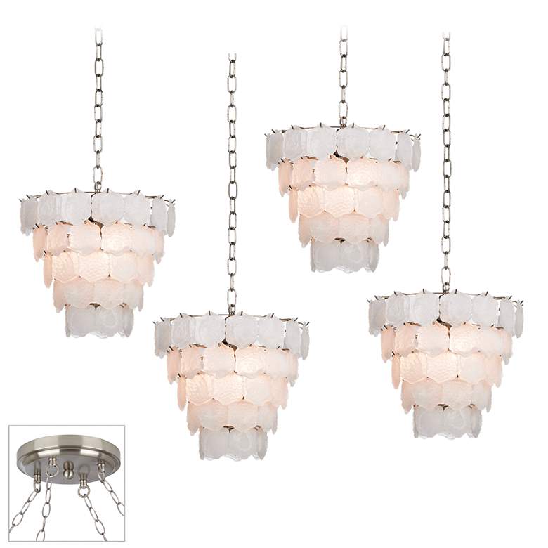 Image 1 White Glass Chip Brushed Nickel 4-Light Swag Chandelier