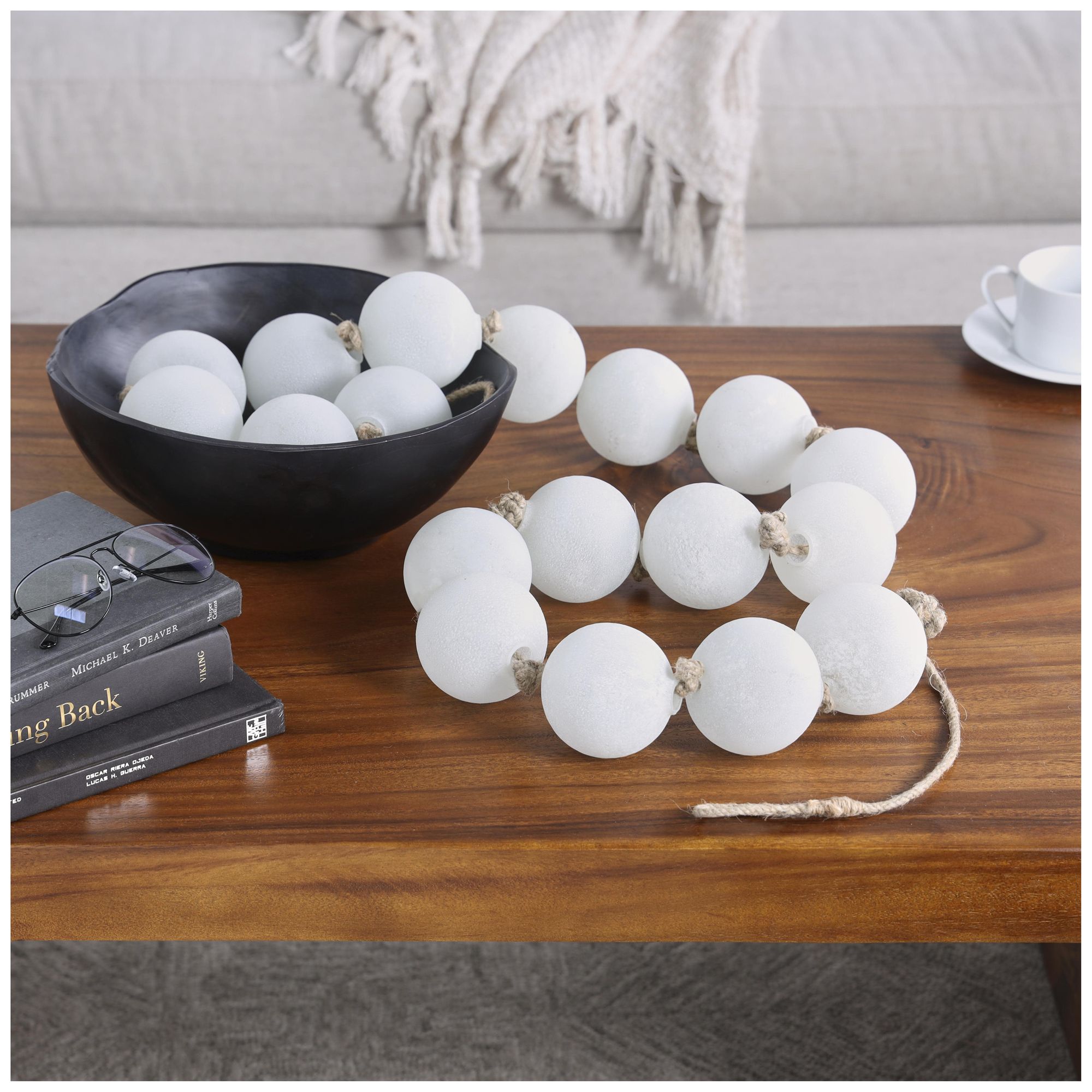 Image 3 White Glass Coastal Garland with Tassel, 91" x 3" x 3" more views