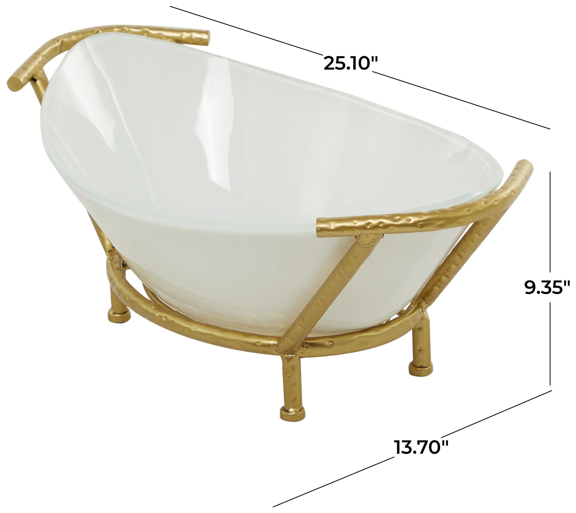 Image 6 White Glass Modern Serving Bowl, 25" x 14" x 9" more views