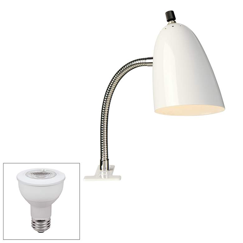 Image 1 White Gooseneck Headboard LED Clip Lamp