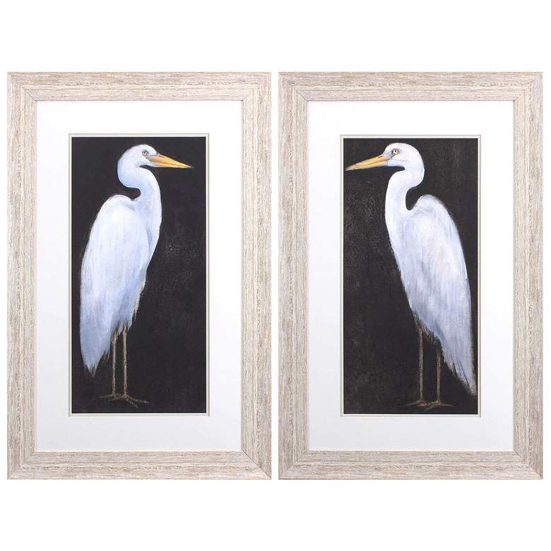 Image 1 White Heron 22"W x 34"H Framed Art Set of 2