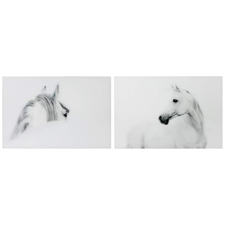 Image 2 White Horse 96" Wide 2-Piece Tempered Glass Wall Art Set