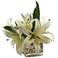 White Lilies 12"W Faux Flowers in Glass Cube