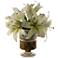 White Lilies 15"H Faux Flowers in Glass Vase