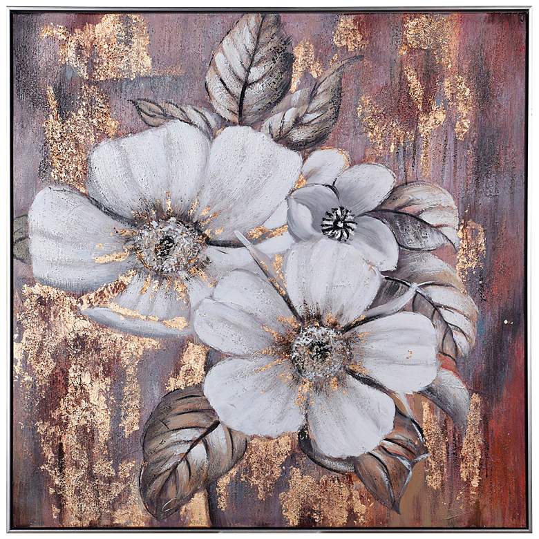 Image 1 White Lilies 41" Square Framed Canvas Wall Art