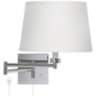 White Linen Drum Shade Chrome Plug-In Swing Arm Wall Lamp