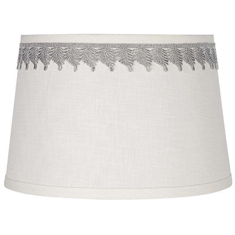 Image 1 White Linen Shade with Silver Leaf Trim 10x12x8 (Spider)