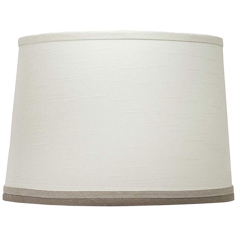 Image 1 White Linen with Gray Trim Drum Lamp Shade 8x10x9 (Spider)