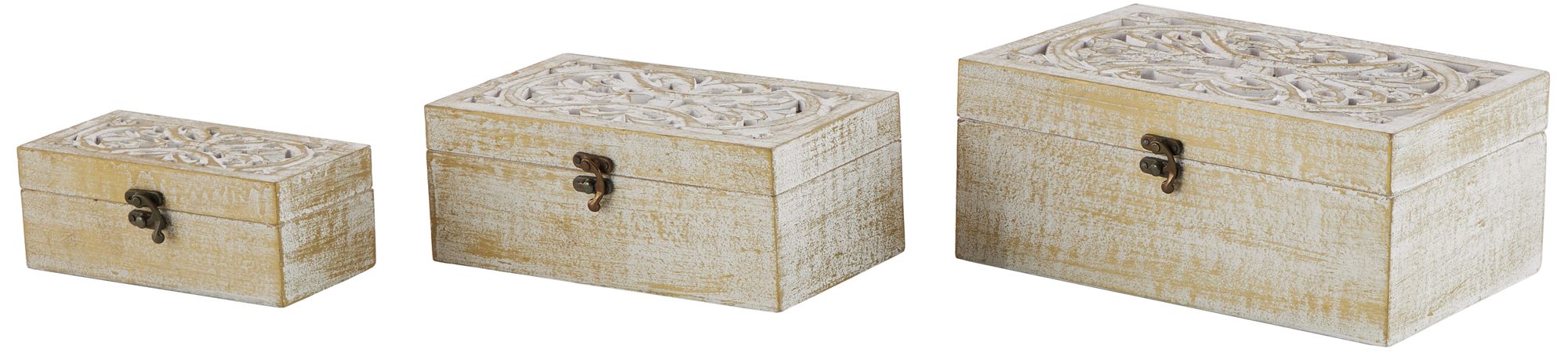 Image 2 White Mango Wood Coastal Box, S/3 8", 10", 12"W