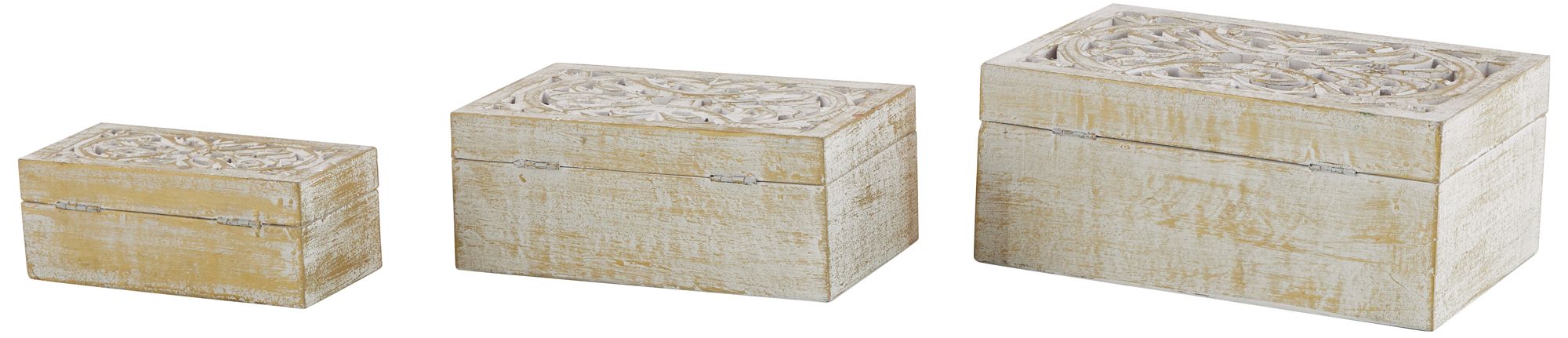 Image 5 White Mango Wood Coastal Box, S/3 8", 10", 12"W more views