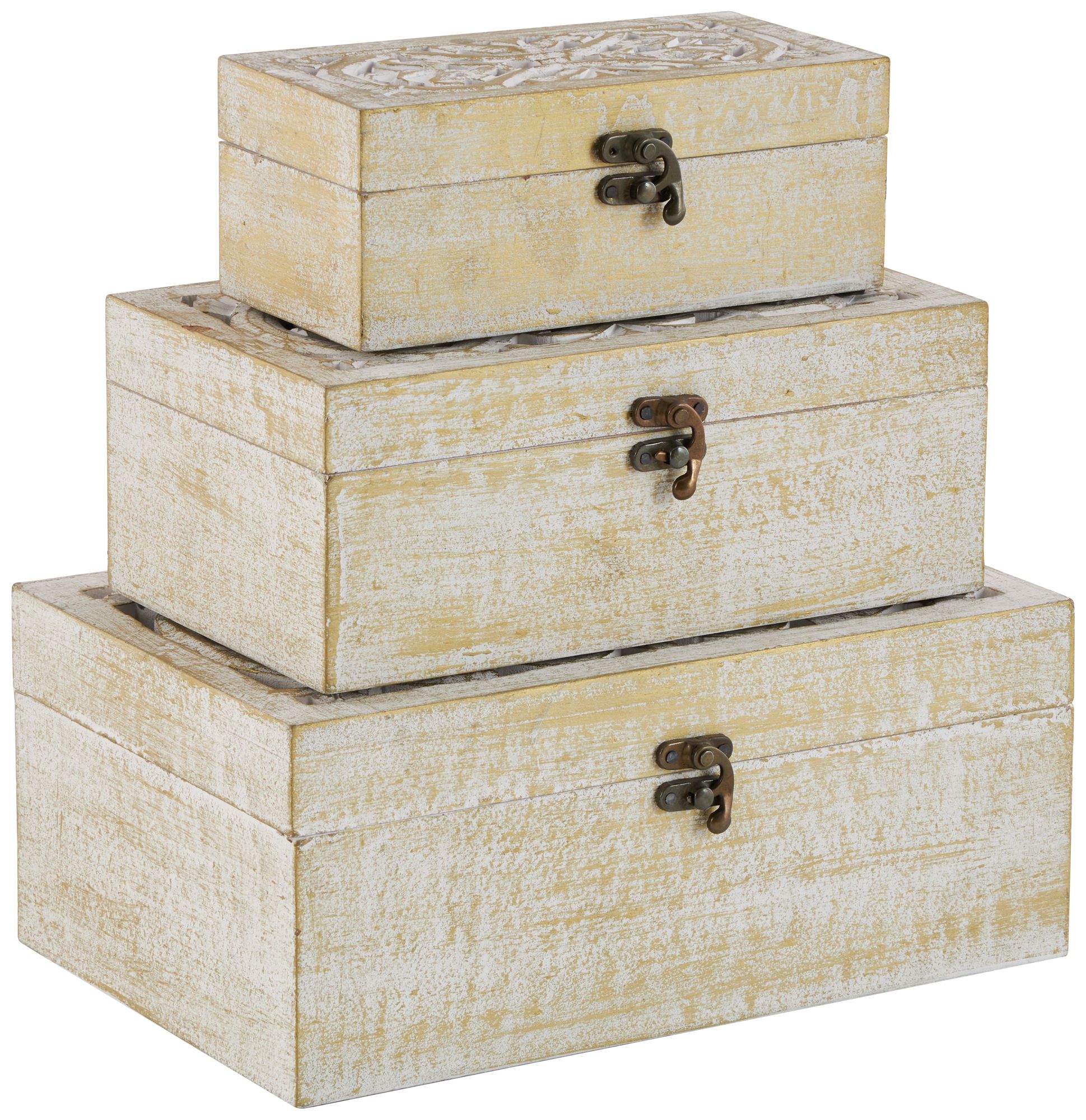 Image 6 White Mango Wood Coastal Box, S/3 8", 10", 12"W more views