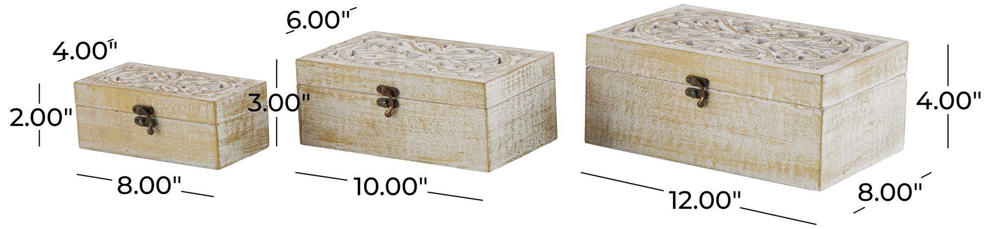 Image 7 White Mango Wood Coastal Box, S/3 8", 10", 12"W more views