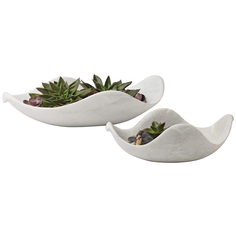 Image 1 White Marble 18 inch Wide Large Dove Modern Accent Bowl