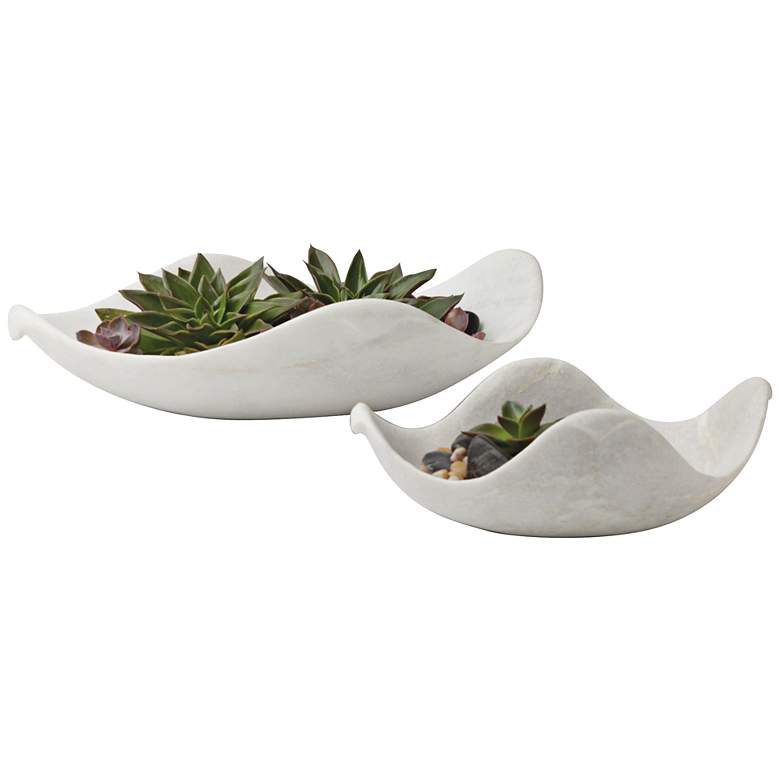 Image 2 White Marble 18" Wide Large Dove Modern Accent Bowl