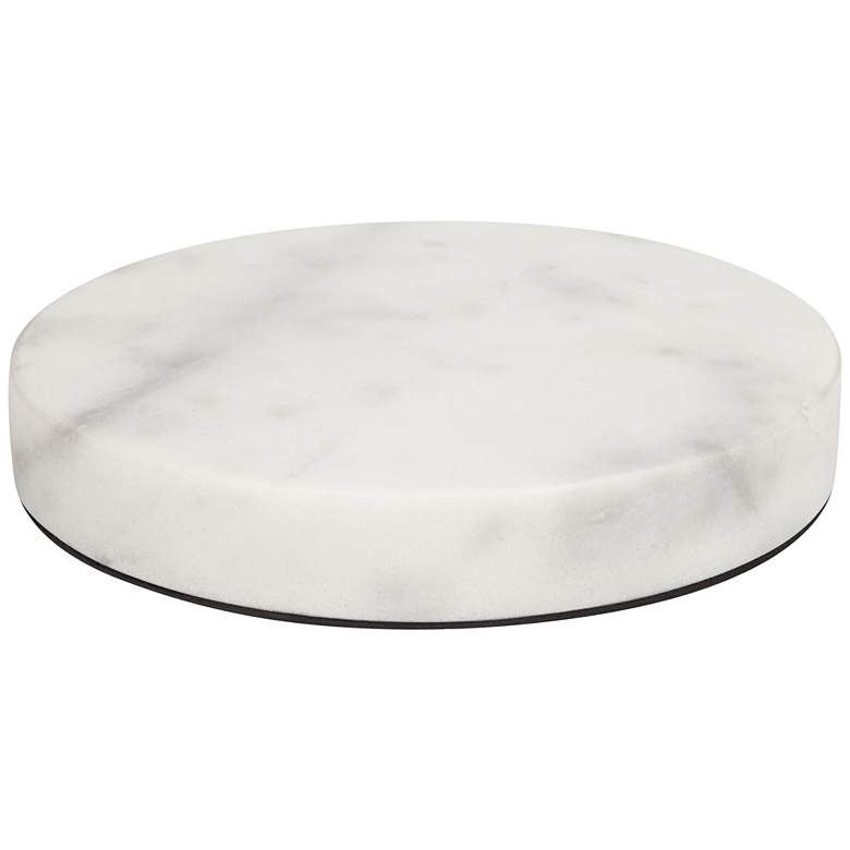 Image 1 White Marble 8" Wide x 1" High Round Pedestal Lamp Riser